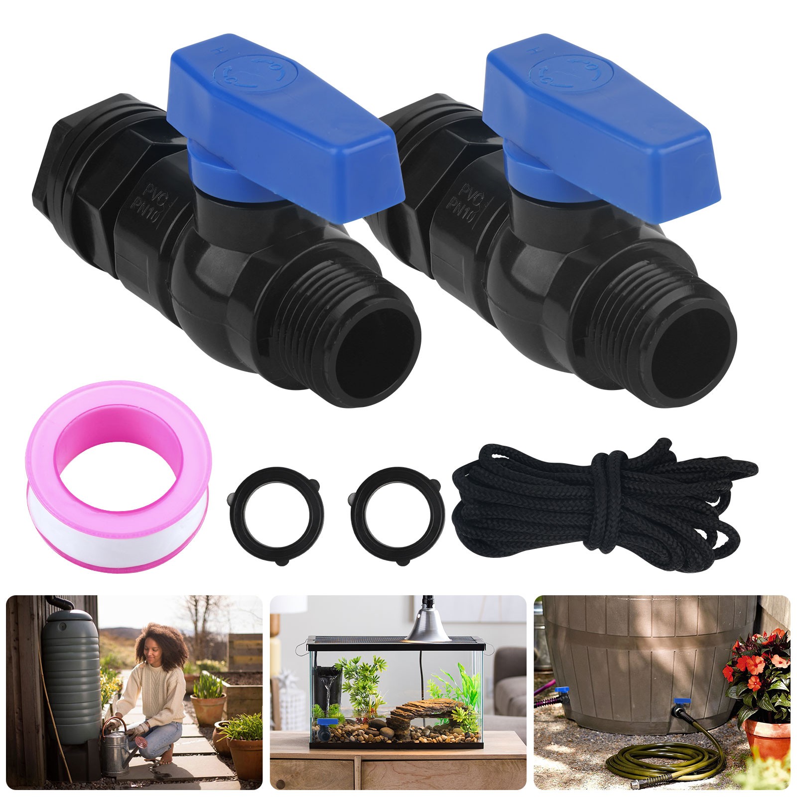 6PCS PVC Rain Barrel Spigot Kit 3/4" GHT Bulkhead Hose Valve Faucet Water Barrel gallery