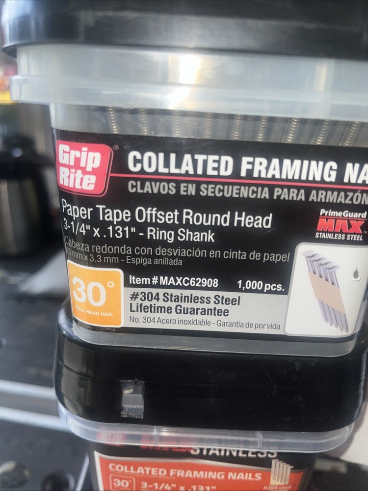 Grip Rite Collated Framing Nails Stainless Steel 30 Degree 3 1/4” 0.131” 1000 SS