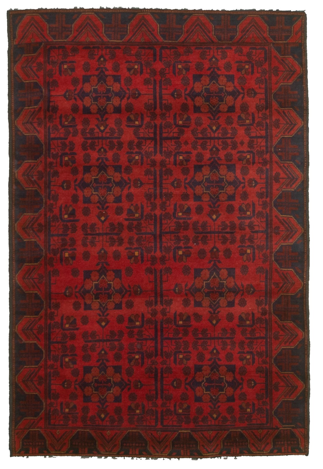 Traditional Hand-Knotted Geometric Area Rug 4'2" x 6'3" Oriental Wool Carpet gallery