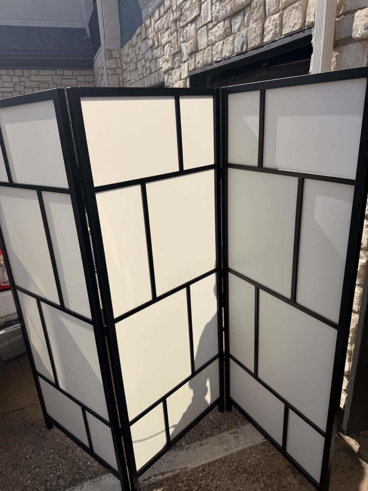Shoji Style 3-Panel Foldable Freestanding Wood Room Divider Screen Black/White gallery