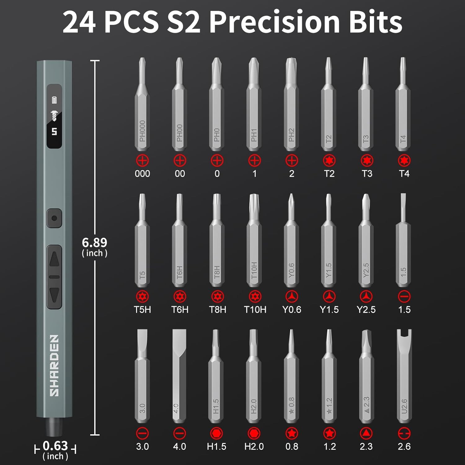 SHARDEN 29 In 1 Mini Electric Screwdriver 5 Gear Torque Screen gallery