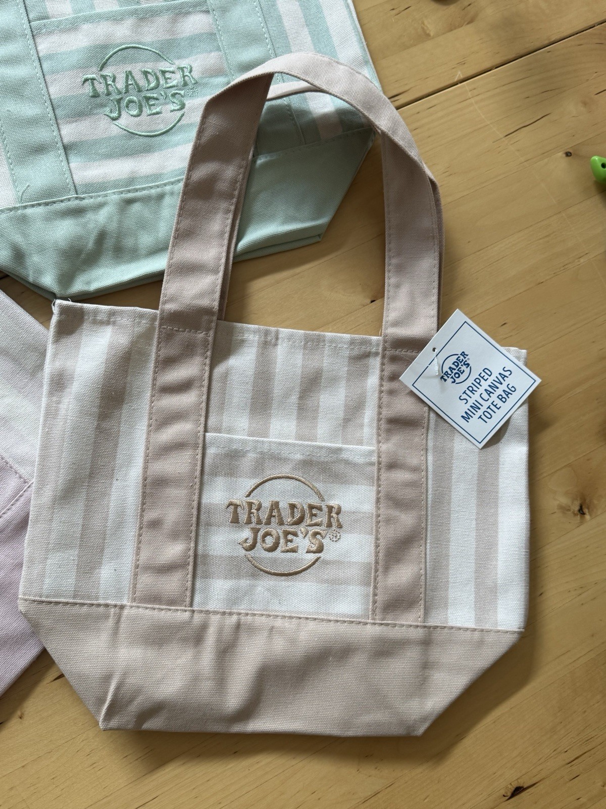 Summer 2026 Trader Joe’s Striped Mini Pastel Canvas Tote Bag Set Of 4 NWT gallery
