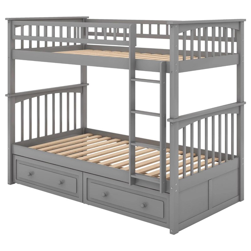 Classic Convertible Twin-Over-Twin Solid Wood Bunk Bed 2 Storage Drawers Ladder gallery