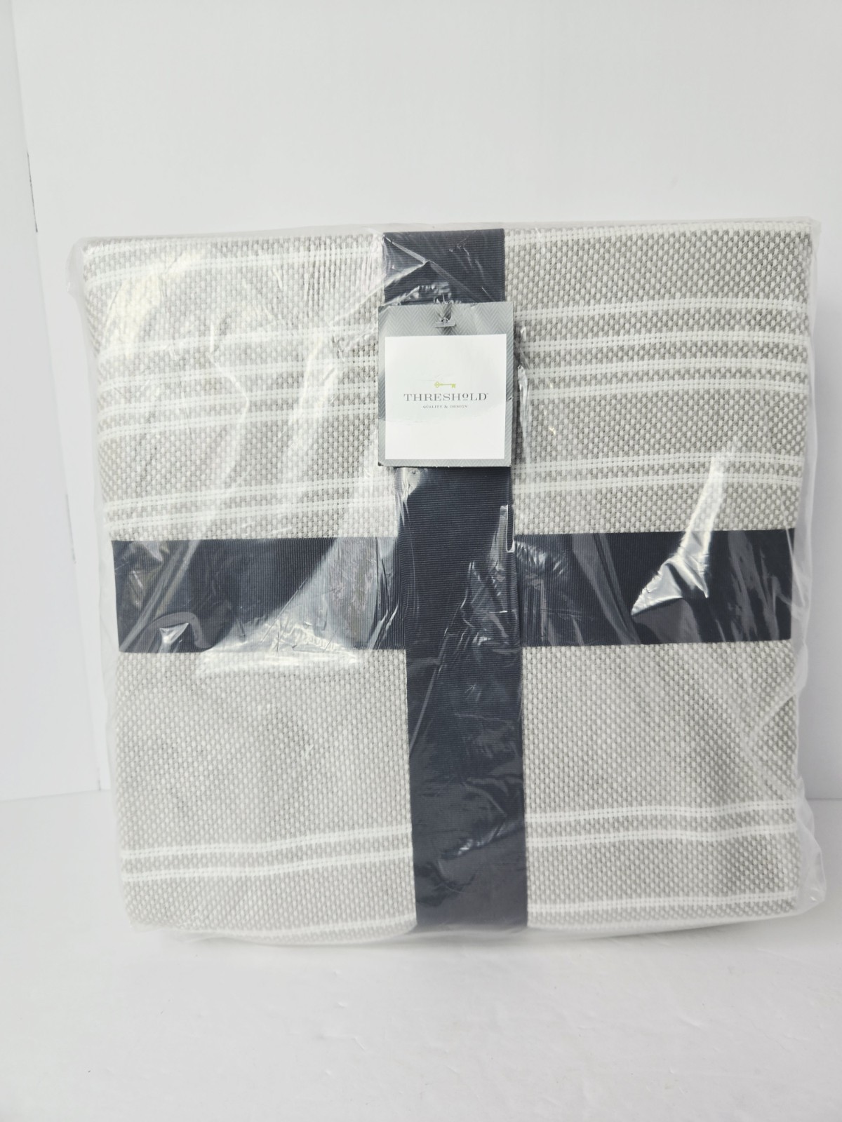 Threshold throw blanket grey white stripe 0 Cotton 108x92" NEW gallery
