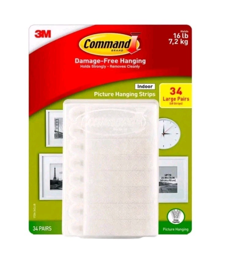 3M Command Picture Hanging Strips Large 34 Pairs 68 Strips Hold 16 lbs. NEW gallery