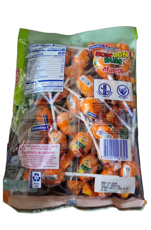 Colombina Bon Bon Bum Passion fruit or Mango Bubble Gum Lollipops, 2 Pack of 24 gallery