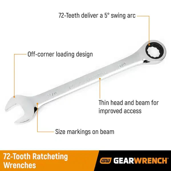 SAE 72-Tooth Combination Ratcheting Wrench Tool Open-End Set (13-Piece) gallery