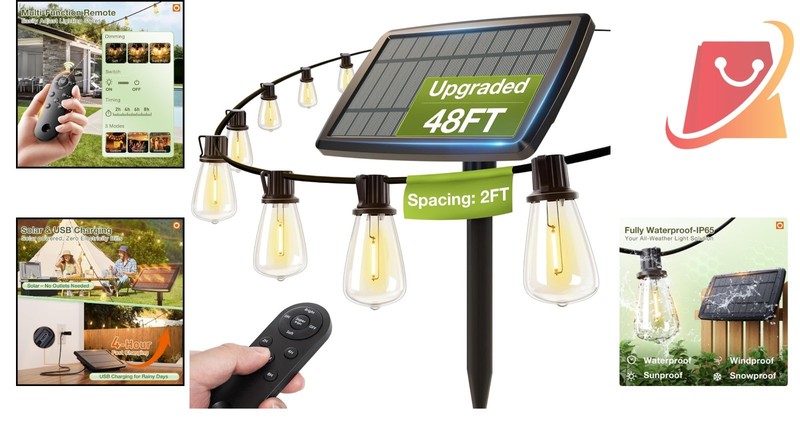 Outdoor Solar String Lights Waterproof 24 LED 48+6ft Patio Garden Patio gallery