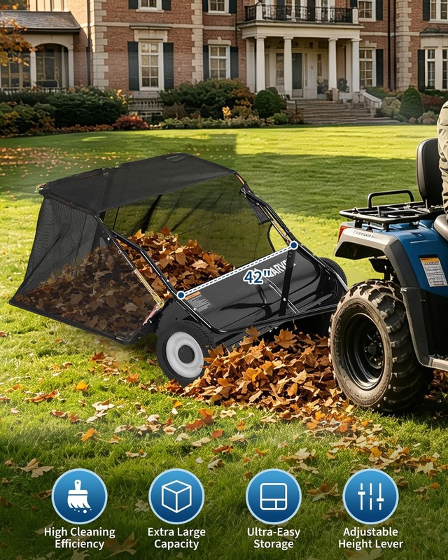 42'' Tow Behind Lawn Sweeper Pull Behind Lawn Sweeper w/ 14 Cu.Ft Leaf Collector gallery