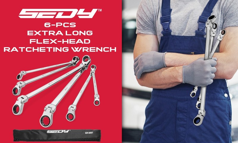 6Pcs Extra Long Ratcheting Wrenches Spanner Set Double Box End Flex-Head Metric gallery
