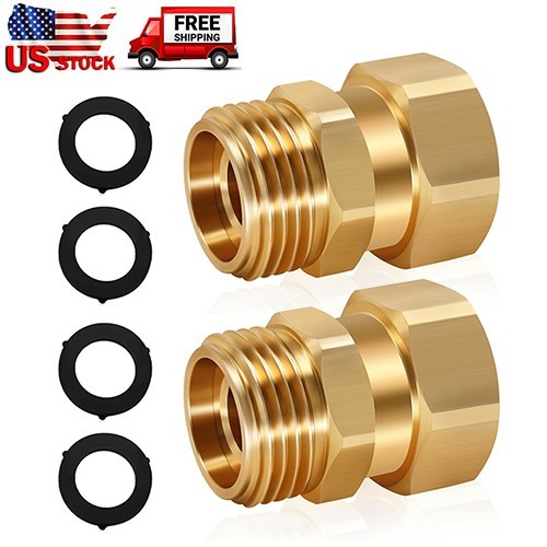 2 Garden Hose Connector 360° Swivel Fitting 3/4"GHT Male to Female Brass Adapter gallery