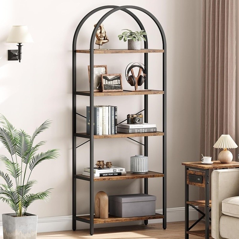 Tall Metal & MDF Bookshelf Modern Multi-Functional Storage 5 Tier Display Rack gallery