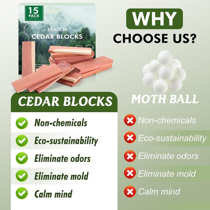 Cedar Blocks for Clothes Storage,15 Pack with Metal Hooks,100% Natura Cedars Woo gallery