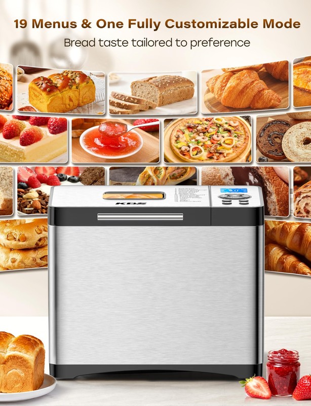 19-in-1 Programmable Bread Maker with Ceramic Pan, Timer, and 53 Recipes gallery