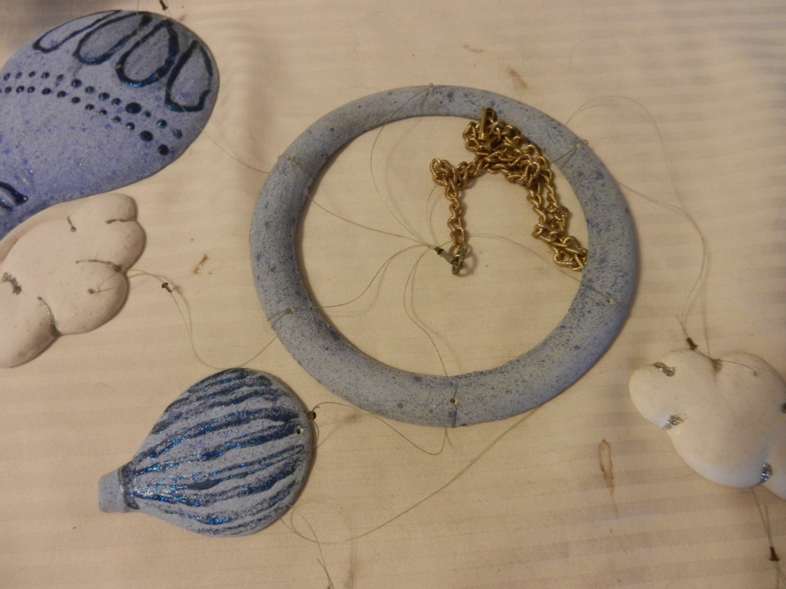 Hand Made Cast Plaster Hot Air Balloons With Clouds Hanging Mobile gallery