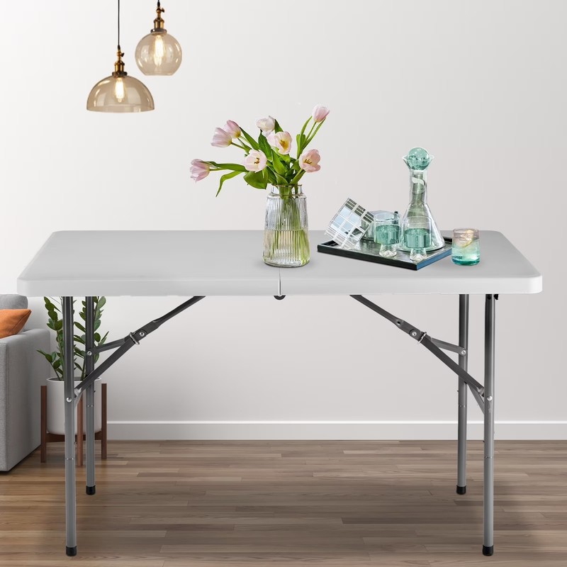 GIANNA 4FT Folding Picnic Table for Outdoor, Portable Fold-in-Half Plastic Dinin gallery