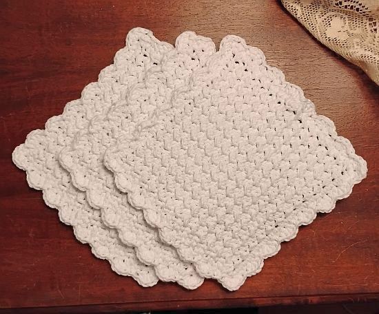 Hand Crocheted Dishcloth 100% Cotton Set of 3 - White gallery