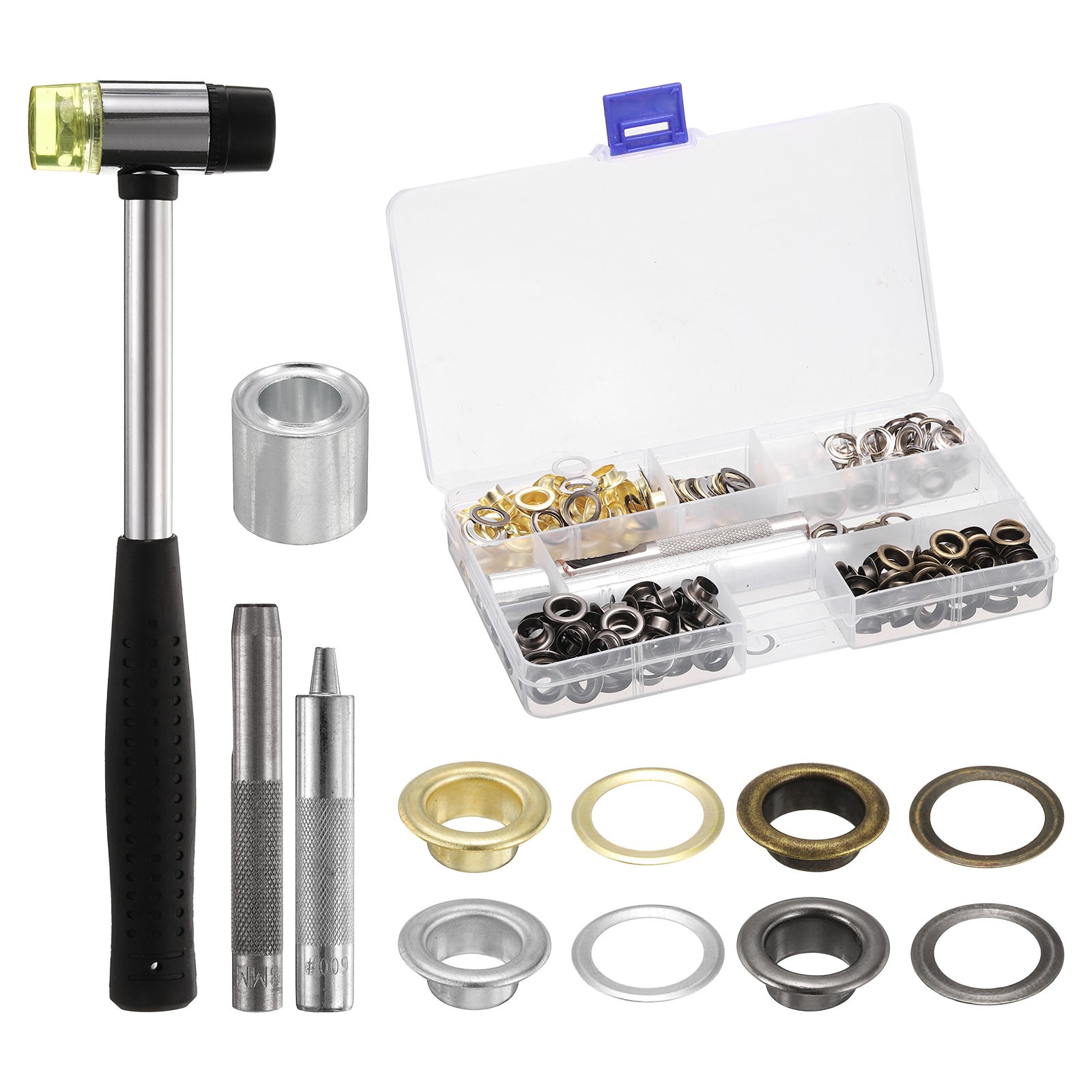 Grommet Eyelet Kit 200pcs 8mm Inner Dia with Tool, Gold,Silver,Gunmetal,Bronze gallery
