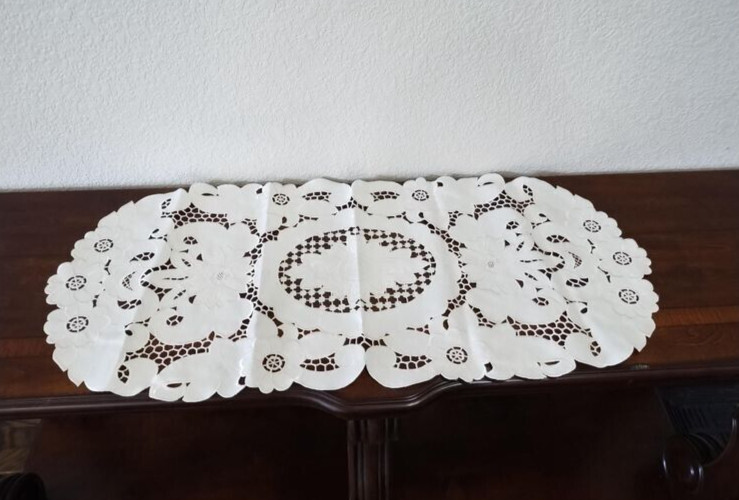 Vintage Elegant Intricate Cutwork Floral Small Beige Polyester 34in Table Runner gallery