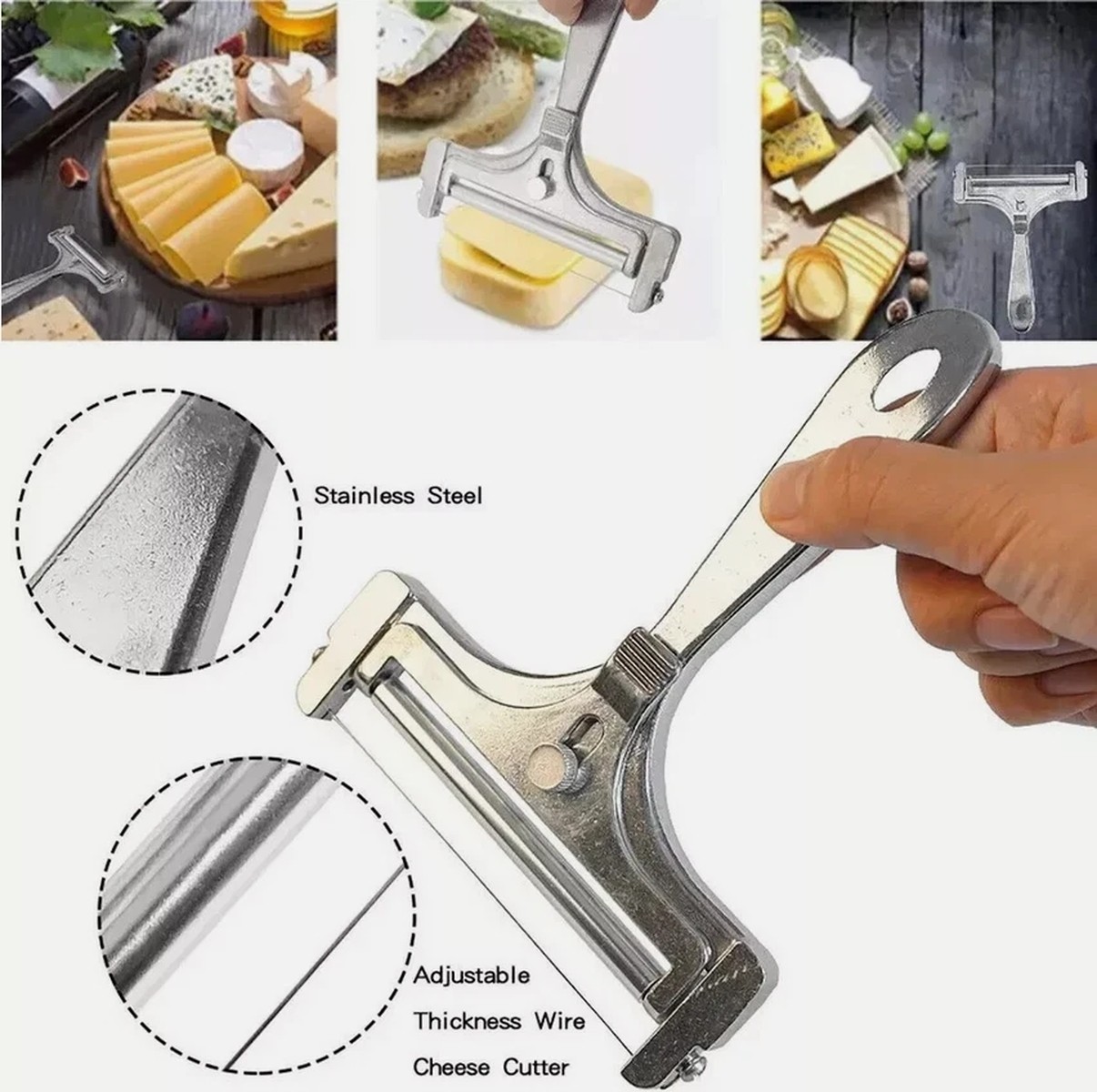 Hard Cheese Slicer Adjustable Stainless Steel -Kitchen Tool With Wire Cutter gallery