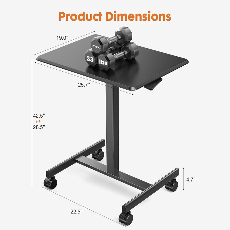 Portable Rolling Laptop Adjustable Height Black White Mobile Small Stading Desk gallery