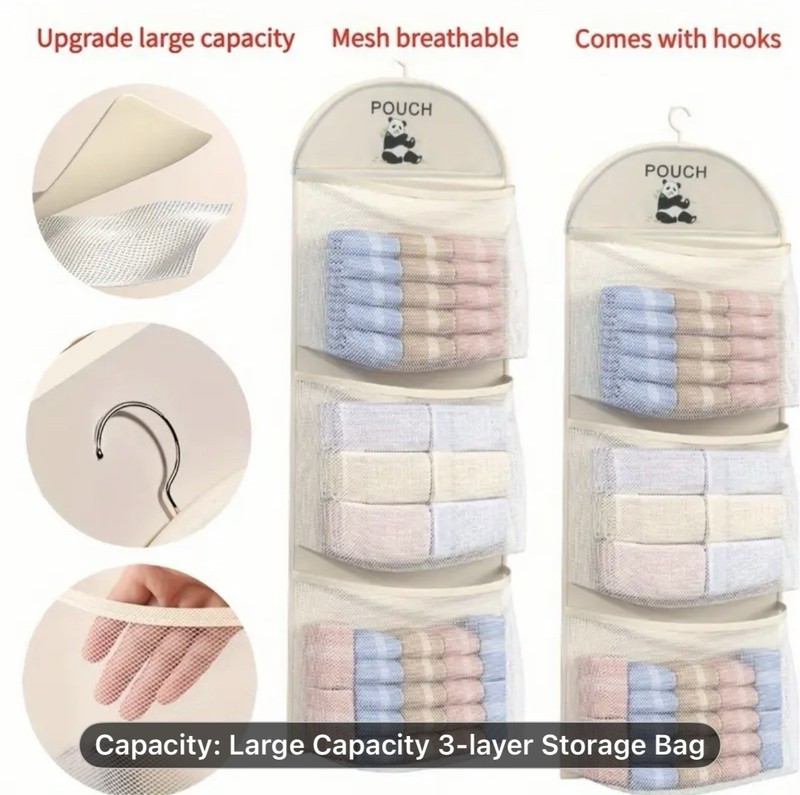 Single piece Triple-Layer Hanging Underwear , Socks , and Bra Mesh Storage Bag. gallery