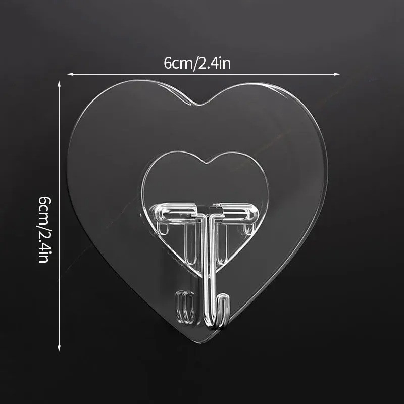 5Pcs Heart Shape Self Adhesive Hooks Transparent Wall Hangers Storage Rack gallery