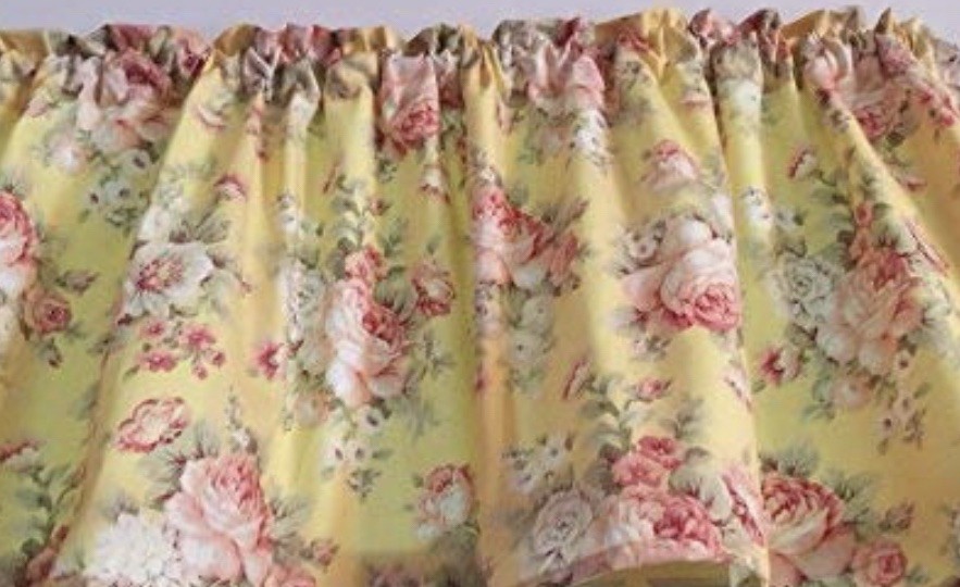 Yellow Shabby Pink Roses Valance Vintage Home Decor 42"W x 14"L Gift gallery