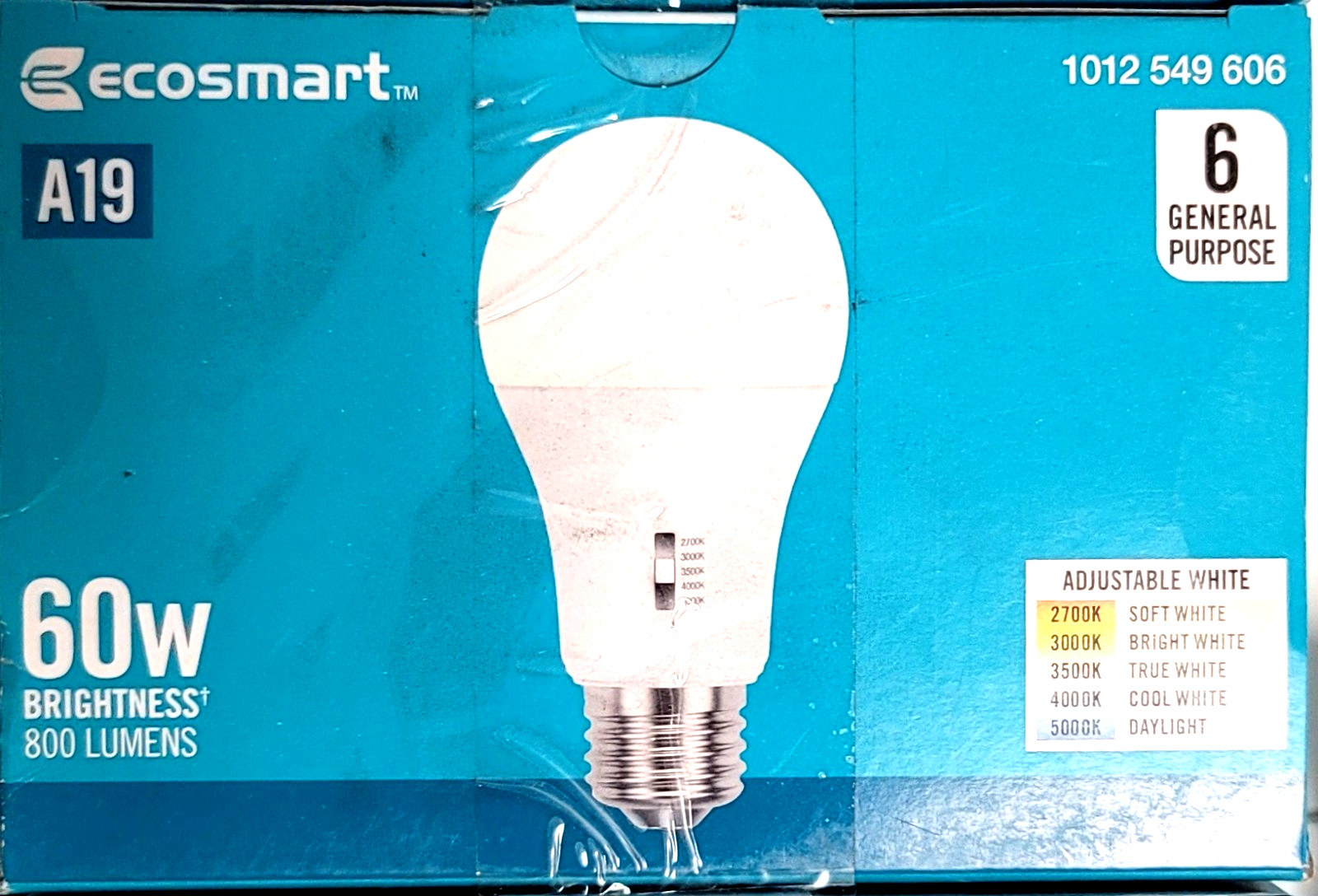 EcoSmart 60-Watt Equivalent A19 Dimmable LED Light Bulb LOT OF 4 6-Pack gallery