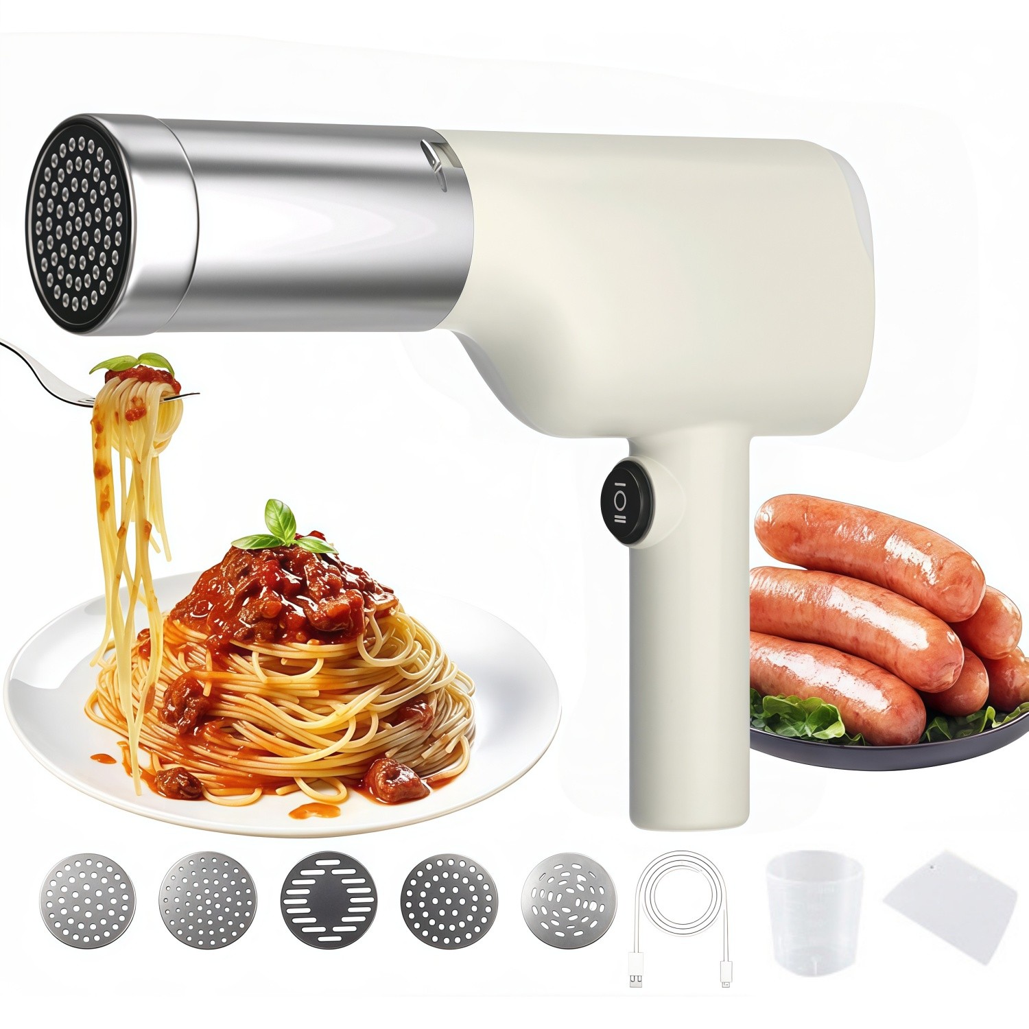 Wireless Electric Pasta Maker with 5 Molds, Handheld Automatic Noodle Machine gallery