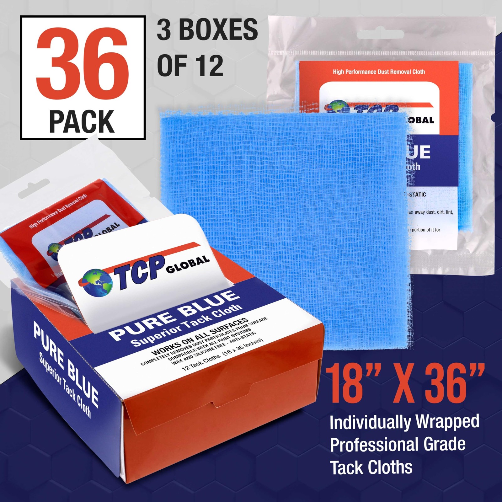 TCP Global - Pure Blue Superior Tack Cloths - Rags (Box of Large, gallery