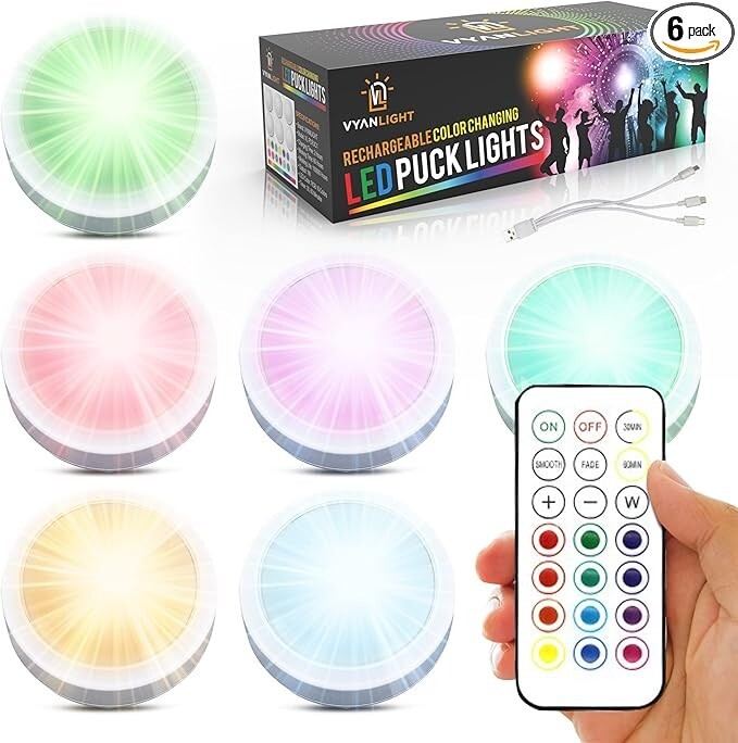 VYANLIGHT LED Puck Lights 16 Colors w/ Remote - Rechargeable Under Cabinet gallery