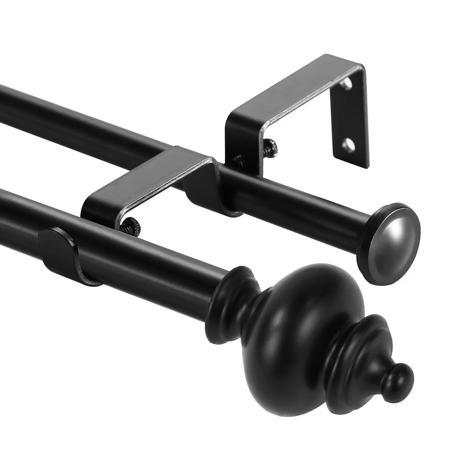 5/8" Round Urn Adjustable Double Drapery Curtain Rod, 28"-48"/48"-84",84"-120" gallery