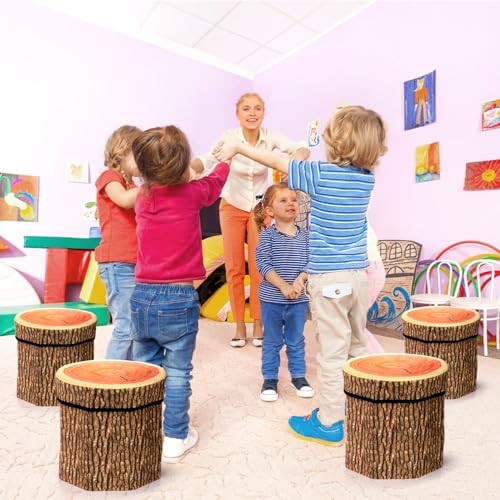 3 Pack Tree Stump Storage Stools, 12 x 12 Inches Folding Stool Ottoman with gallery
