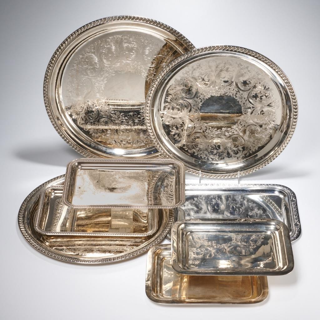 Silver Tone Plated Round Rectangular Serving Tray 8pc Mixed Lot gallery