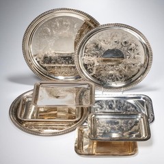 Silver Tone Plated Round Rectangular Serving Tray 8pc Mixed Lot