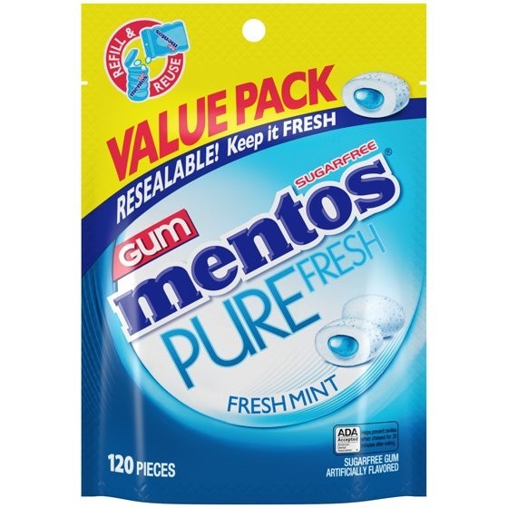 (PACK OF2) Mentos Pure Fresh Mint Sugar Free Gum Extra Value Pack 120 Count gallery