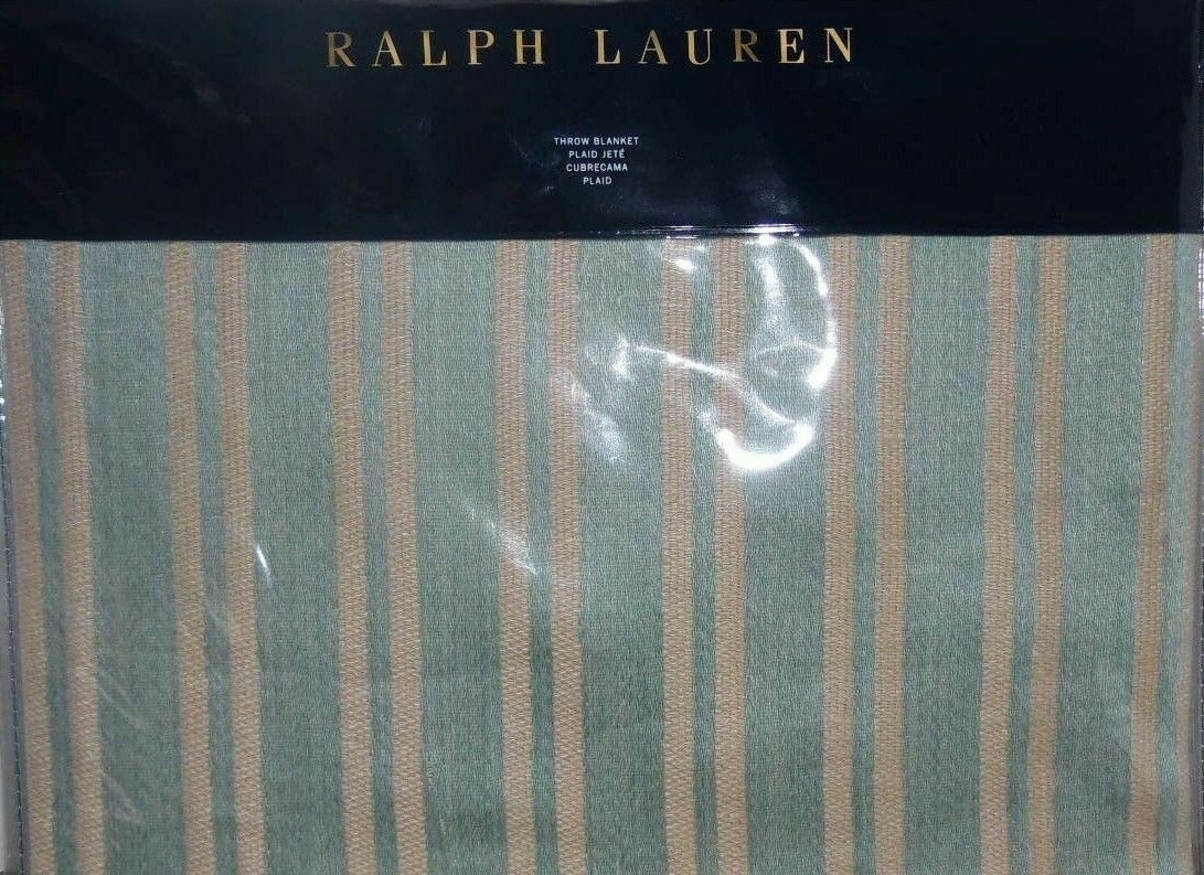 RALPH LAUREN "CONSTANTINA BRETTON STRIPE" TEAL THROW BLANKET 54" X 72" NIP $285 gallery