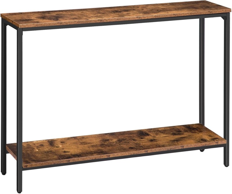 Narrow Console Table 47.2" Rustic Brown Black Metal Frame Entryway Sofa gallery