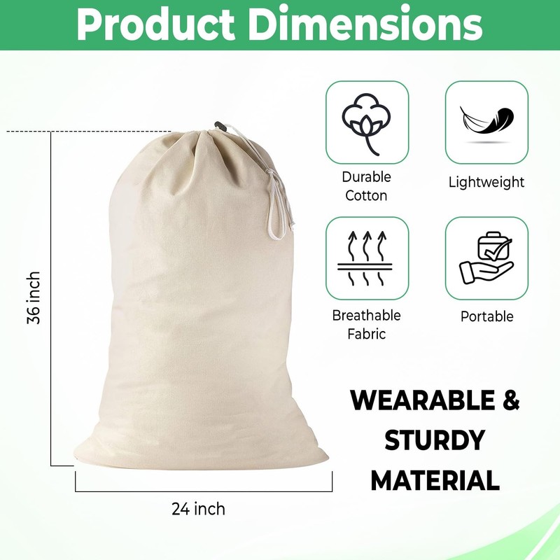 2 Pack - Extra Large Cotton Laundry Bag, Heavy Duty Large Laundry Bags 24 X 3 gallery