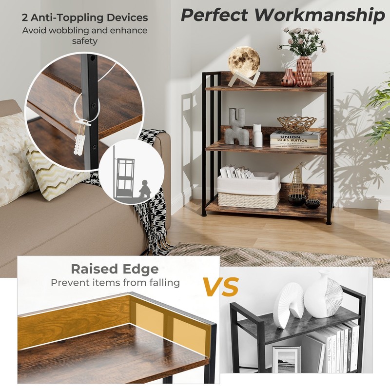 3-Tier Versatile Sturdy Bookcase Storage Rack for Living Room Study Kitchen gallery