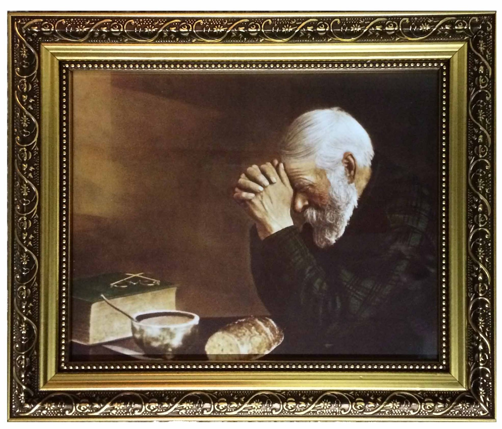 Daily Bread Man Praying at Dinner Table Grace Framed Art Print gallery