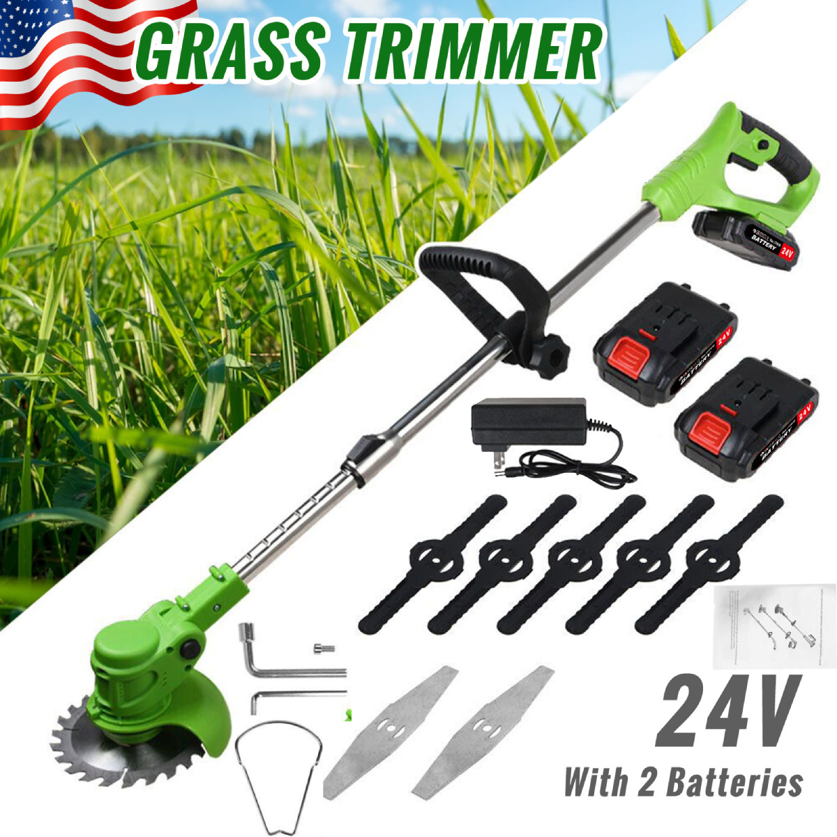 Electric Cordless Grass String Trimmer Lawn Edger Weed Wacker Cutter w/ Battery gallery