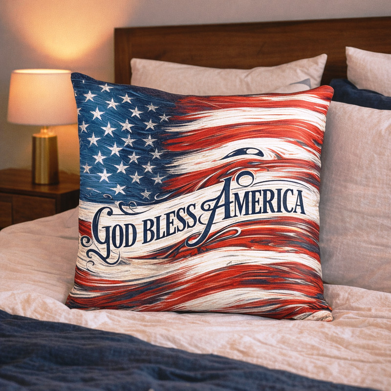 (2) Throw Pillows with Insert God Bless America USA Flag Design 18x18 DZ478 gallery