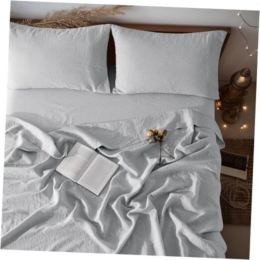 LBR02M 100% Linen Sheet Set Size, Bed Sheets 4 Piece Sets, Solid Full Grey gallery