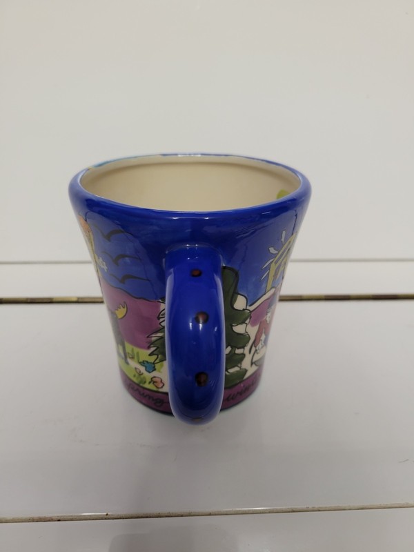 BLUE CERAMIC HANDPAINTED COFFEE MUG WINTER SPRING SUMMER FALL IN THE PARK gallery
