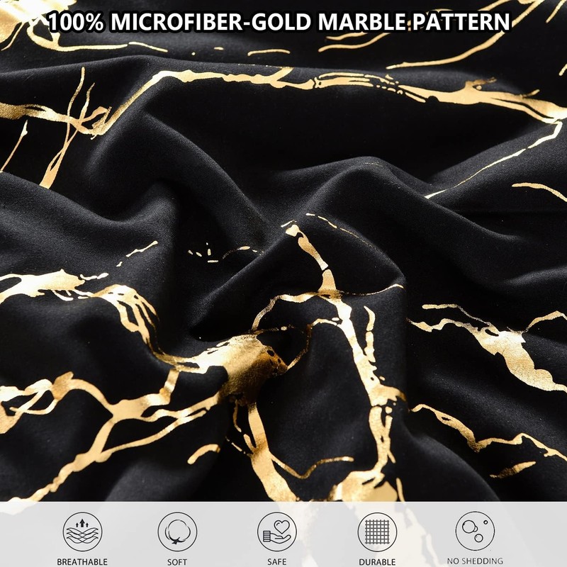 Gold Metallic Marble Comforter Set Queen Size,7 Piece Bed in a Bag,Foil Print... gallery