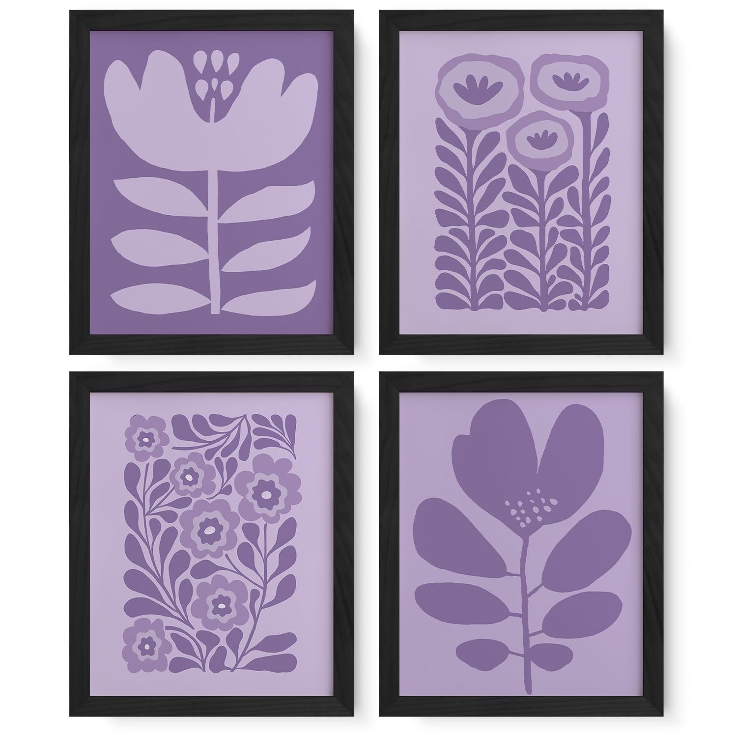 Purple Boho Abstract Neutral Floral Posters Wall Art Prints Set of 4, Mid Cen... gallery
