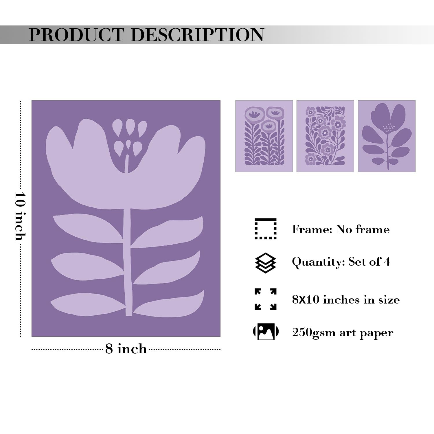 Purple Boho Abstract Neutral Floral Posters Wall Art Prints Set of 4, Mid Cen... gallery