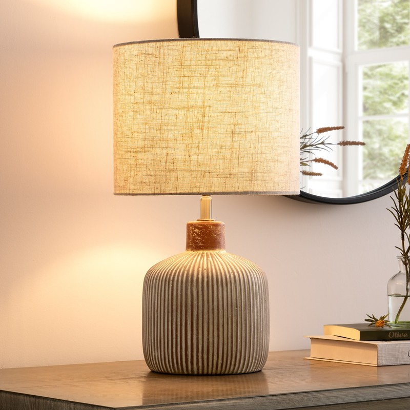 EDISHINE Ceramic Table Lamp,Striped Base w/ Red Glaze,Modern Rustic Bedside Lamp gallery